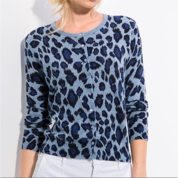 Autumn Cashmere Leopard Cardigan 100% Cashmere in Blue Size Small - Picture 1 of 5
